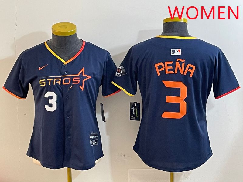 Women Houston Astros #3 Pena Drak Blue Three generations Joint Name 2025 Nike MLB Jersey style 4103